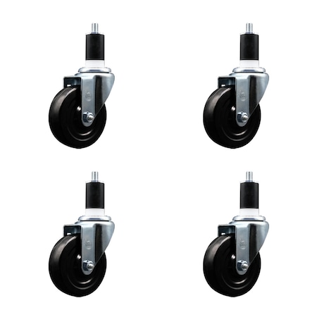 Service Caster 4'' SS Soft Rubber Wheel Swivel 1-1/2'' Expanding Stem Caster Set, 4PK SCC-SSEX20S414-SRS-112-4